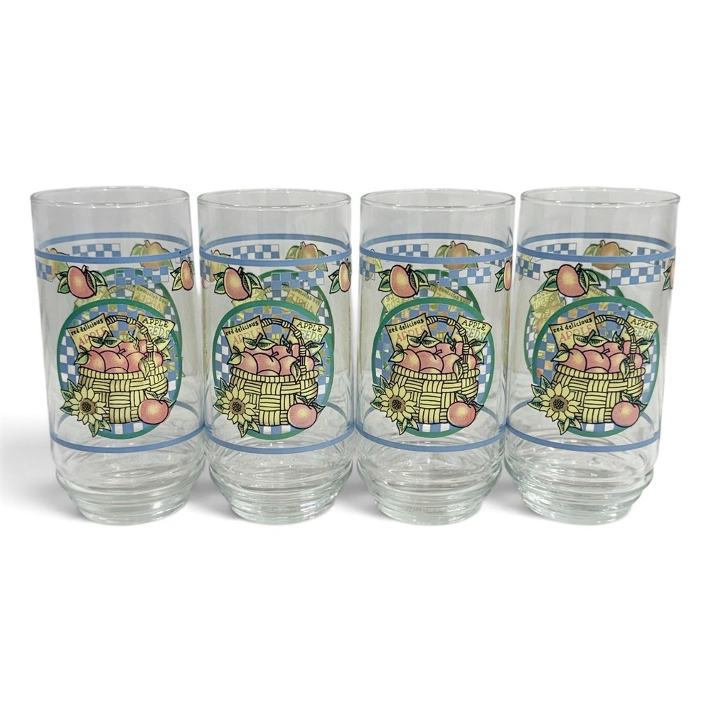 Vtg International Tablewoks Apple Time Dinner Glasses 4 ct CottageCore Farmhouse
